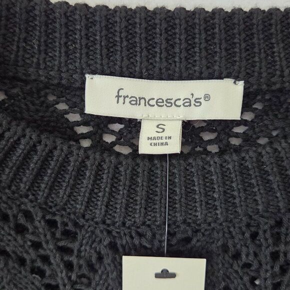 Francesca's Black Daisy Knit Sweater Size S Crew Neck Boutique Open Knit NEW - Picture 4 of 7
